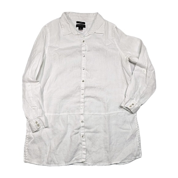 Tahari Tops - Tahari Tunic Shirt Women's L 100% Linen Long Sleeve Button Up Casual Blouse Top
